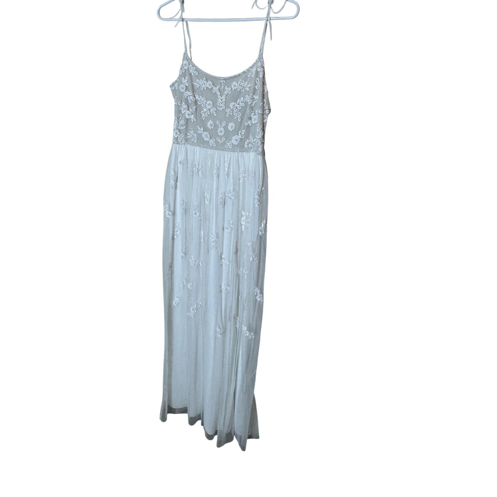 Adrianna Papell Dress Womens 4 White Floral Sequin Tulle Maxi Gown Wedding